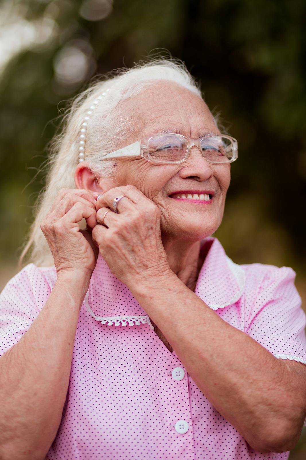 Smiling older woman with glasses